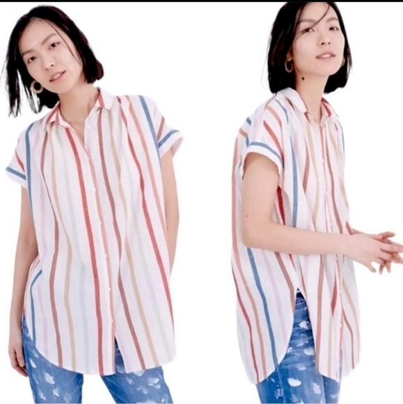 Madewell gauze central tunic striped short sleeve top - Picture 1 of 8